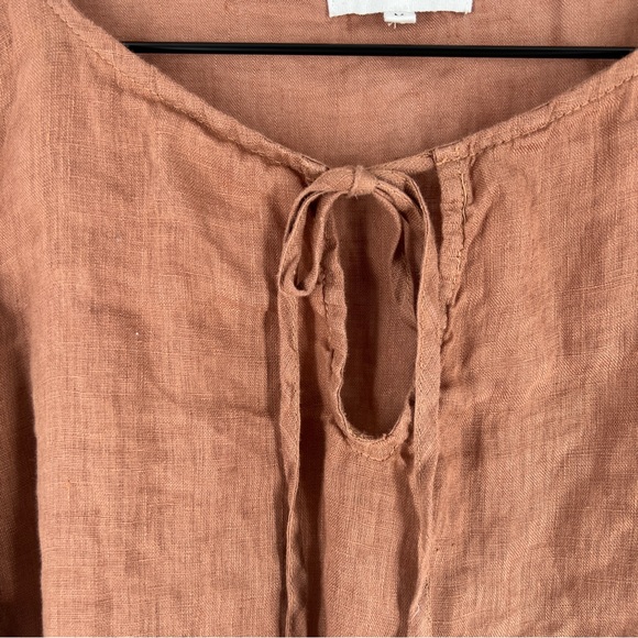 BELLA DAHL Linen Tie Front Peasant‎ Top Terracotta Brown Size M - Picture 8 of 11
